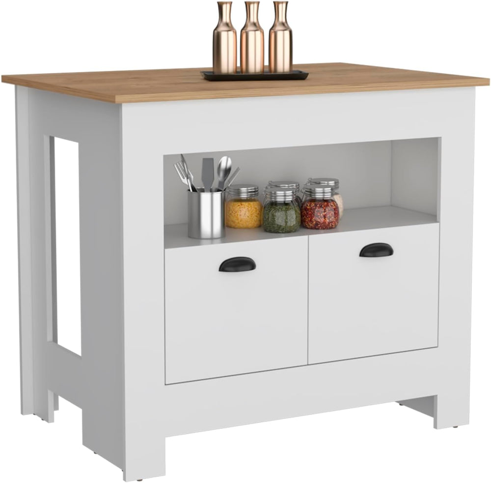 Kitchen Island with 2 Doors and 3 Shelves in White/Macadamia | Kitchen island...