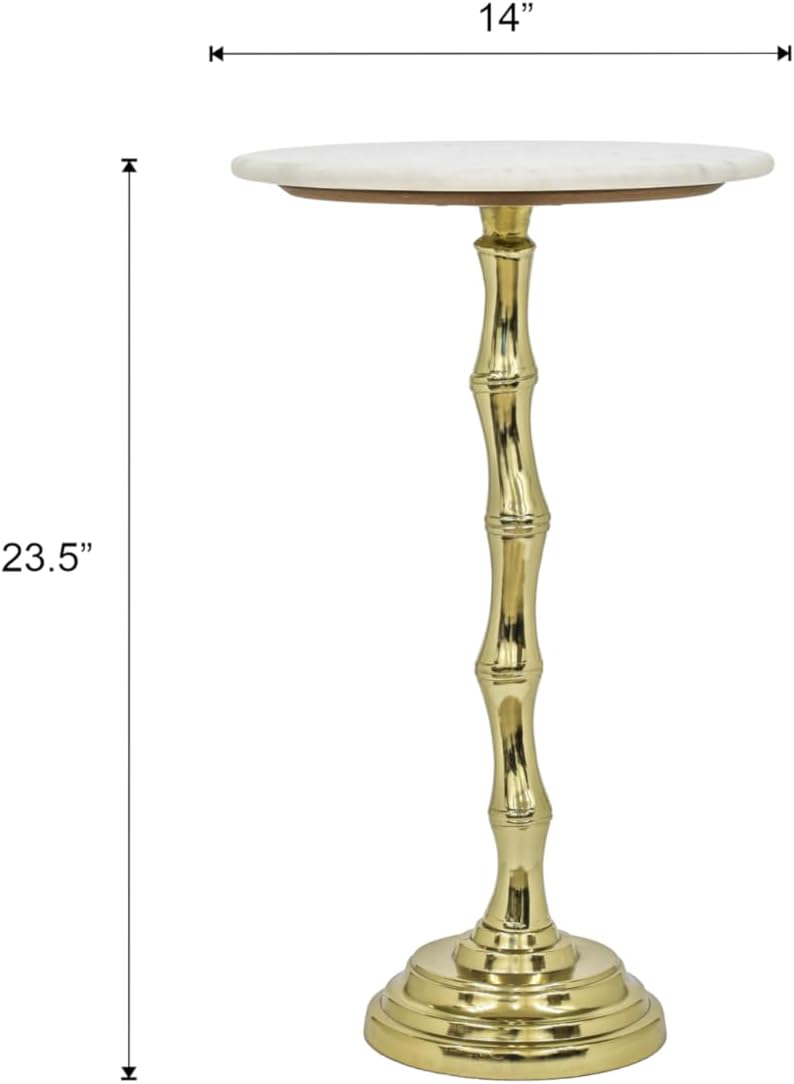 Gold Side Table with White Marble Top | Decorative Modern End Table | Bamboo ...