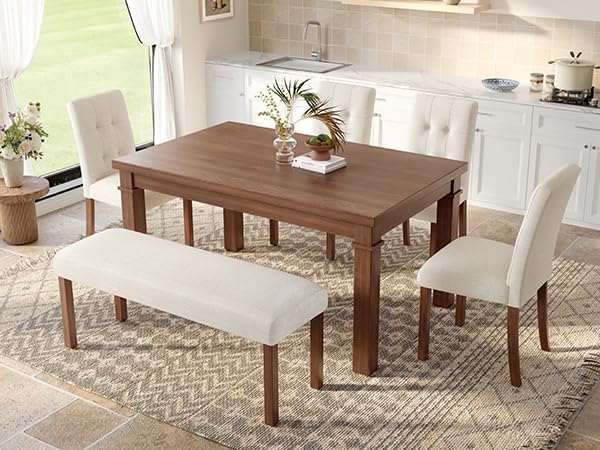 Ball & Cast Dining Table Set for 6 W/Bench & 4 Upholstered Chairs,6 P...