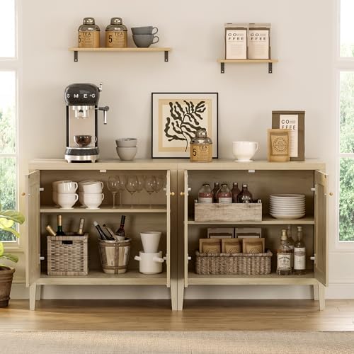 EYYTHUNG Buffet Cabinets Set of 2 with Storage, Farmhouse Sideboard Cabinet w...