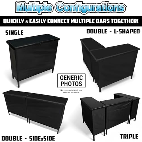PartyLife NEW & Improved Portable Bar Table w/LED Lights, Folding Steel L...