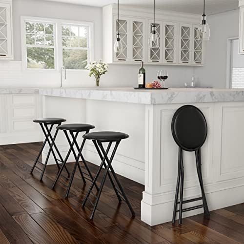 Lavish Home Folding Stool with Padded Backless Seat Set of 4, Black, 24”
