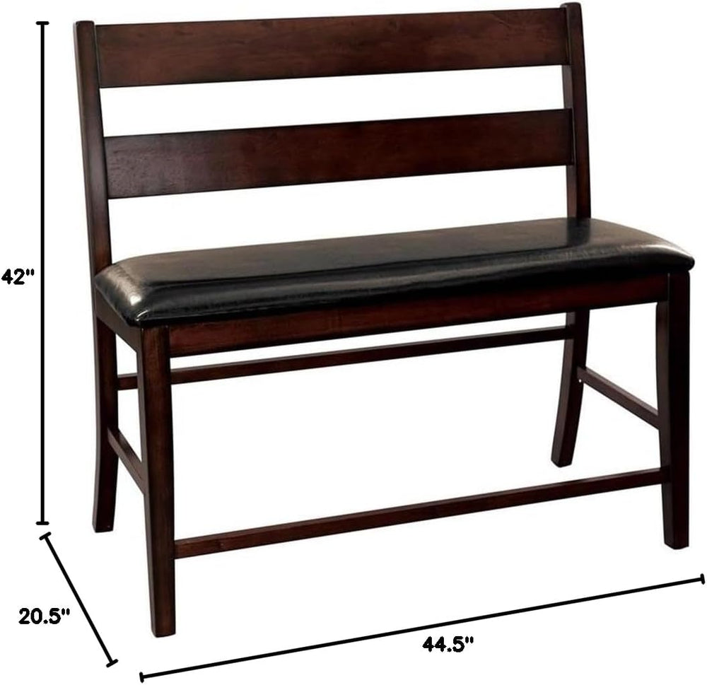 MAKLAINE Wood Counter Height Dining Bench with Back, Cherry Finish, Mango Ven...