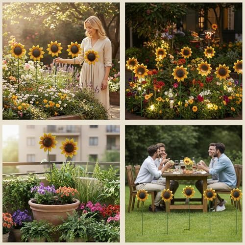 Sunflowers Metal Yard Art Wind Spinners Outdoor Decoration Stakes