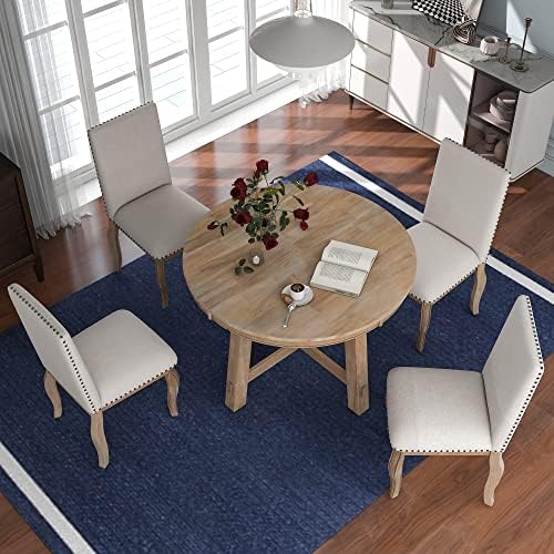 Harper & Bright Designs 5-Piece Farmhouse Extendable Round Dining Table a...