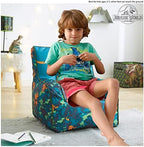 Idea Nuova Jurassic World Dinosaur Bean Bag Chair,Blue 18” x 18” Nylon Chair with Piping and Top Carry Handle, Lightweight & Portable Seating for Kids Room
