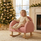 INFANS Kids Sofa, Toddler Rocking Chair with Solid Wooden Frame, Anti-Tipping Design, Plush Fabric, Children Armchair for Nursery Kindergarten Playroom Preschool, Gift for Boys Girls (Pink)
