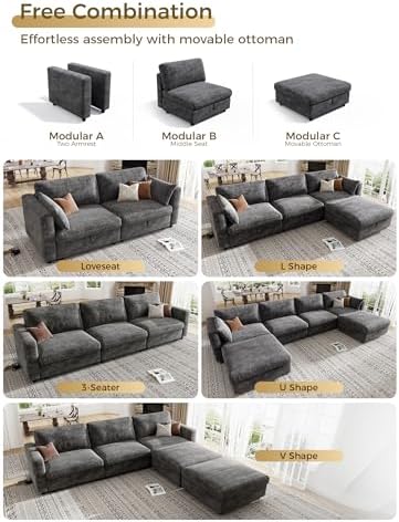 KKL Modular Sectional Couches for Living Room, U Shaped Sofa Couch with Adjus...