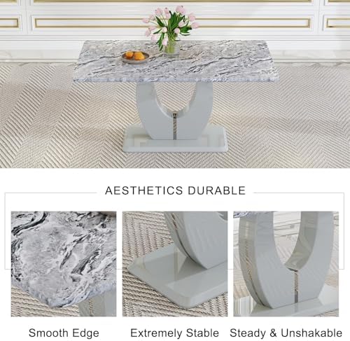 63" Faux Marble Dining Table Set for 4, 5-Piece Rectangular Kitchen Tabl...