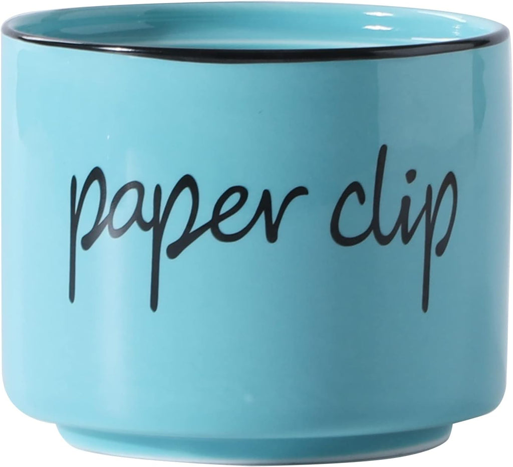ONTUBE Farmhouse Paper Clip Holders,Ceramic Binder Clip Dispenser Organizer for Desk ,Cute Office Push Pins Holder (Turquoise)