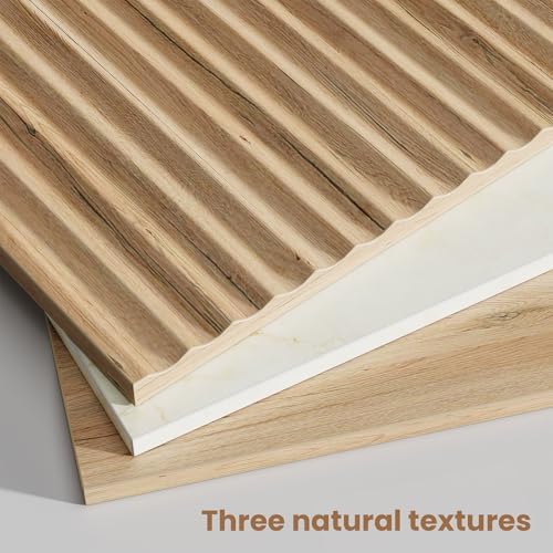 24" Tall 3 Drawers Fluted NightStand with Faux Marble Top,Natural Oak
