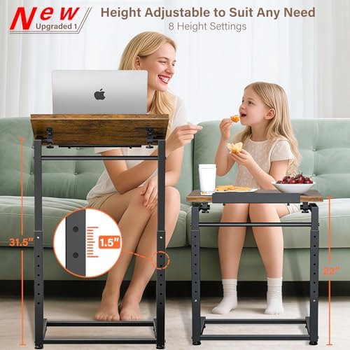 Tv Tray Table, 8-Level Adjustable Height Couch Side Table，90° Tilt Angle Adju...