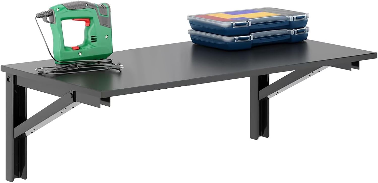 Need Wall Mounted Desk - Heavy Duty Folding Work Table Length 36" Width 20"/Small Space Hanging Desk Perfect Addition to Home/Office/Kitchen & Dining Room AC15CB(9050)
