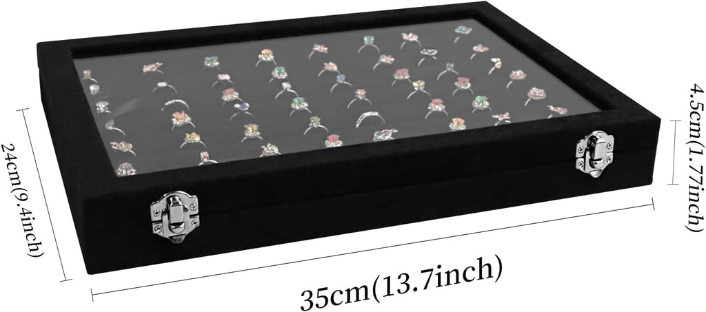 Wudygirl 7 Slot Ring Holder Organizer Display Tray for Rings And Jewelry Storage Velvet Ring Box with Multiple Slots Rings Organizer and Jewelry Showcase (Black Velvet)
