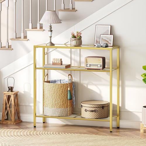 HOOBRO 29.5" Narrow Console Table, 3-Tier Tempered Glass Sofa Table | Mo...