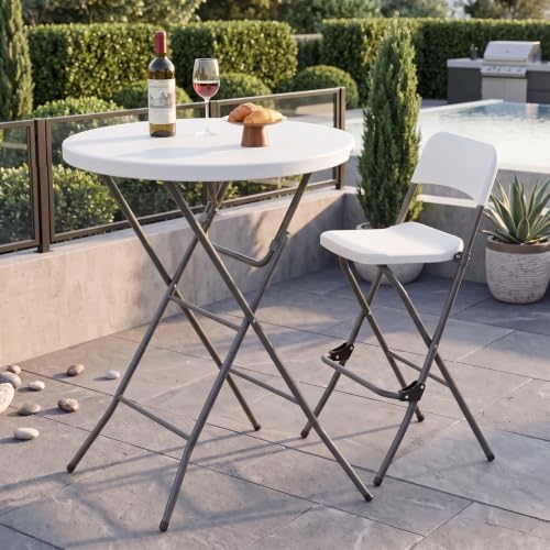 32" Round Folding Table, Portable Bar Height Folding Table with Detachab...