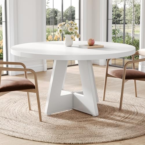 LITTLE TREE Round Dining Table for 4-6 People, 47 Inches White Circle Dinner ...