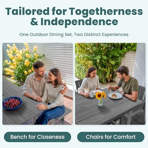 Pamapic Patio Dining Table Set, 6-Piece Outdoor Dining Set for 6, Grey