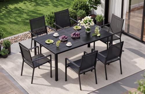 Ahomly Patio Table and Chairs Set for 6, Patio Dining Set, Black