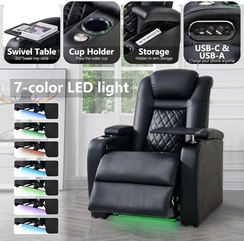 Home Theater Seating, Classic Series Leather Movie Theater Chairs, Power Head...