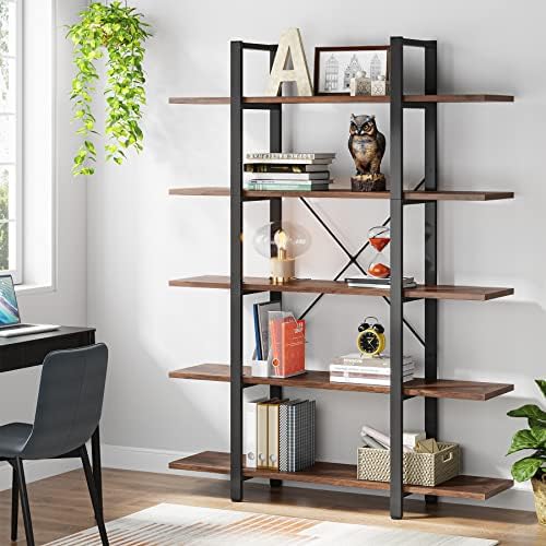 Tribesigns 5-Tier Bookshelf, Vintage Industrial Style Bookcase 72 H x 12 W x ...
