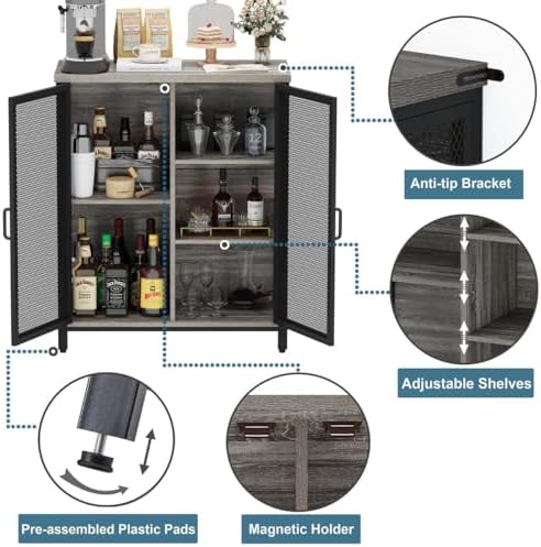 BON AUGURE Small Coffee Bar Cabinet with Storage, Farmhouse Liquor Cabinet