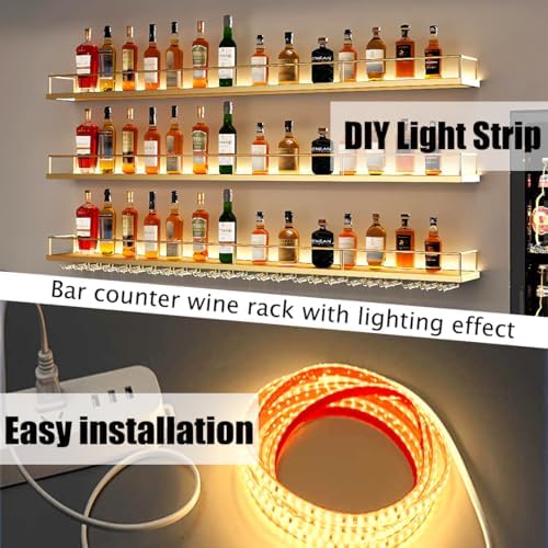 Metal Wall Mounted Wine Rack with LED Light, 3 Tiers Liquor Bottles Floating ...