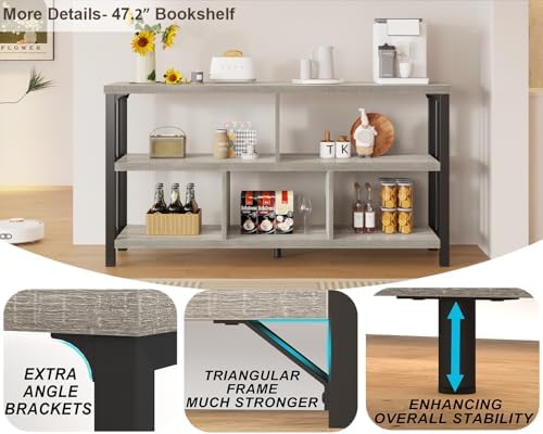 IBF Low Horizontal Bookshelf, Industrial Bookcase, Light Grey Oak, 47 Inch