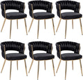 KCC Velvet Dining Chairs Set of 6, Gold Modern Dining Chair with Metal Legs, Woven Upholstered Dining Chairs for Dining Room, Kitchen, Vanity, Living Room (Black)