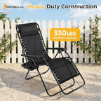 NEWBULIG Zero Gravity Chairs Set of 2, Folding Lounge Chair, Modern Black | Portable Lawn Camping Recliner with Adjustable Pollow, Mesh Back, Cup Holder Trays for Pool Beach Patio