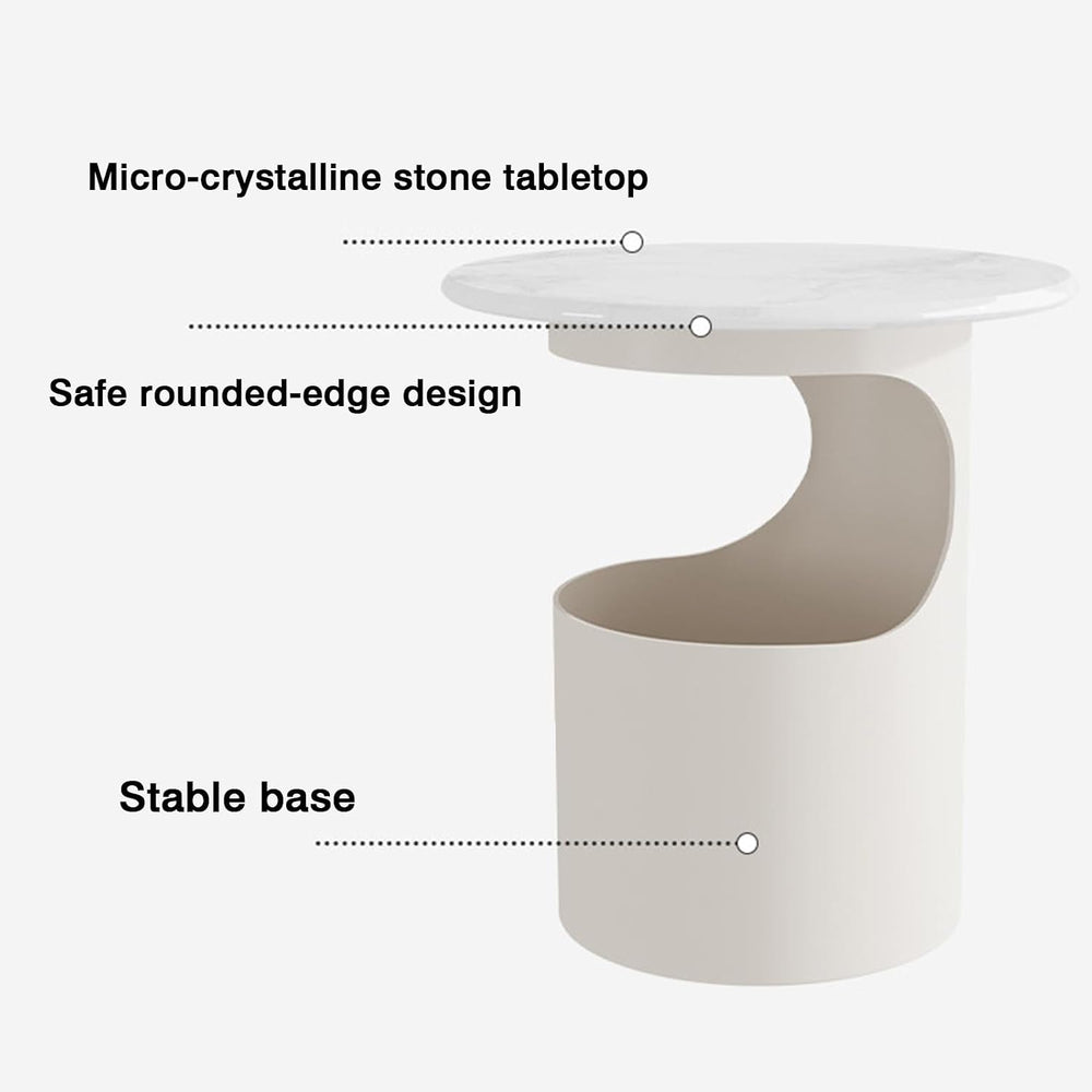 Bedside/Sofa Side Table – Micro-crystalline Stone Small Round Table for Livin...