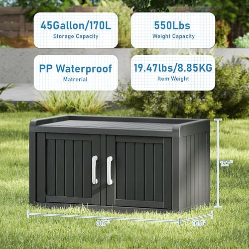 2-Tier Storage Bench, Waterproof UV-Resistant Outdoor Shoe Storage Cabinet wi...