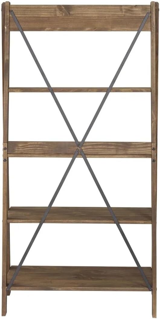 68" H x 35" W 4-Tier Solid Wood Ladder Bookshelf
