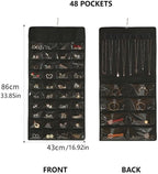 48 Pockets Double Sided Hanging Jewelry Organizer - Storage Bag for Earrings Necklaces & More
