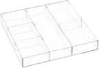 HIIMIEI Acrylic Drawer Organizer, 6 Section Clear Makeup Tray Organizer for Drawer Office Bedroom(11.8x11.8 inch)