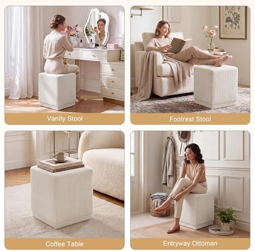 Homebeez Modern Square Ottoman, Vertical Channel Tufted Foot Stool Ottoman, C...