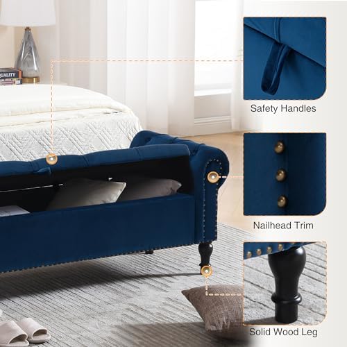 Velvet Storage Bench 67 Inch Upholstered Tufted Ottoman Bench with Arms Large...