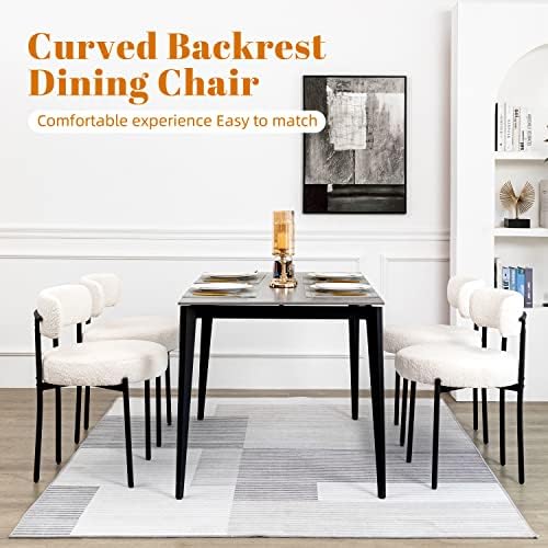 DYHOME Boucle Dining Chairs Set of 4, Upholstered Dining Room Chairs White