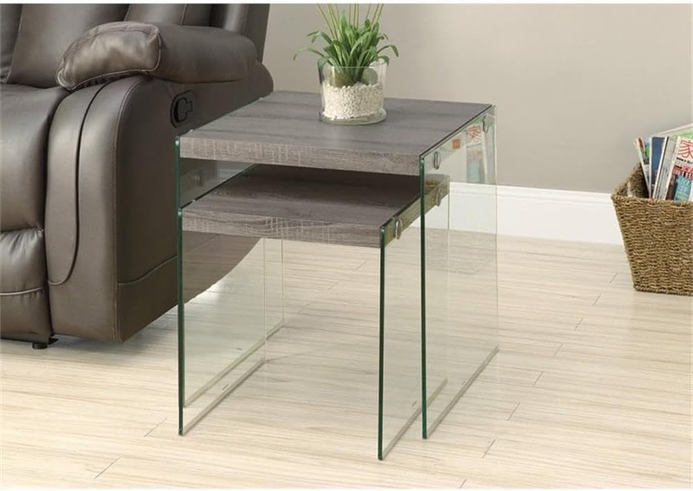 Monarch Specialties ,Nesting Table, Tempered Glass, Dark Taupe