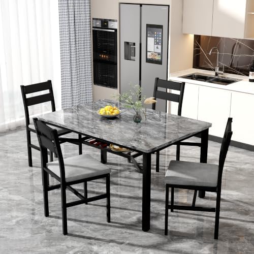 Hooseng 5 Piece Dining Table Set for 4, Modern Kitchen Table with Storage Rac...