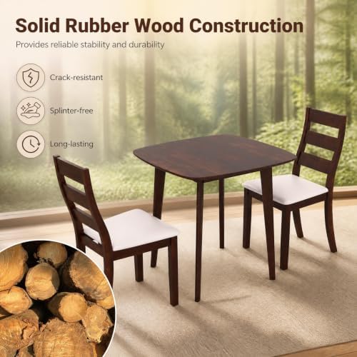 GIANTEX Small Dining Table Set for 2, Wood Square Kitchen Table and 2 Dinner ...