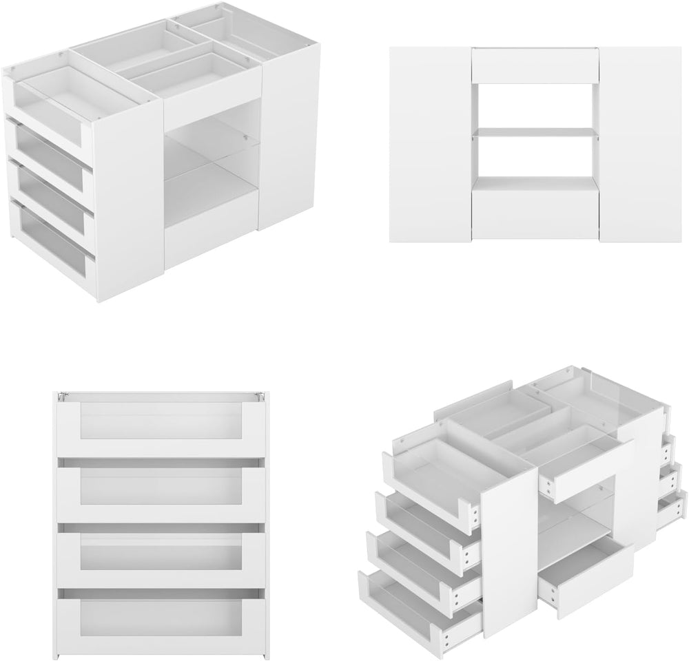 LIVAUVEAD Closet Island with 12 Drawers, Glass Top & Display Shelves, Whi...