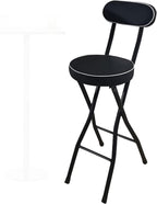 Portable Foldable Bar Stool with Backrest, Kitchen Garden Bathroom Round Stool, for Adults, 220 lbs Capacity (Color : Black, Size : 55cm/21inch)