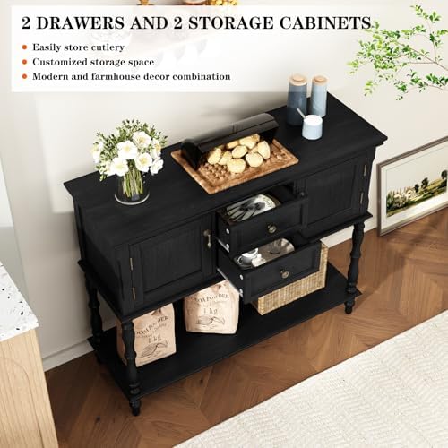 ARTPOWER Console Table with 2 Drawers, Retro Entryway Table with 2 Door | Sol...