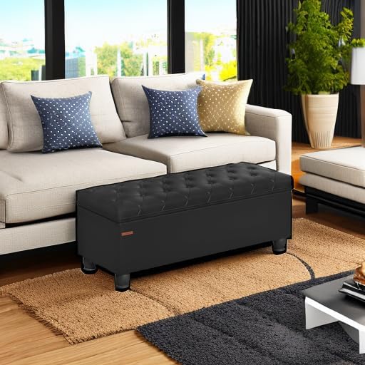 SONGMICS Storage Ottoman, 46.5 Inches Long Bed End Stool, Solid Wood Legs | B...