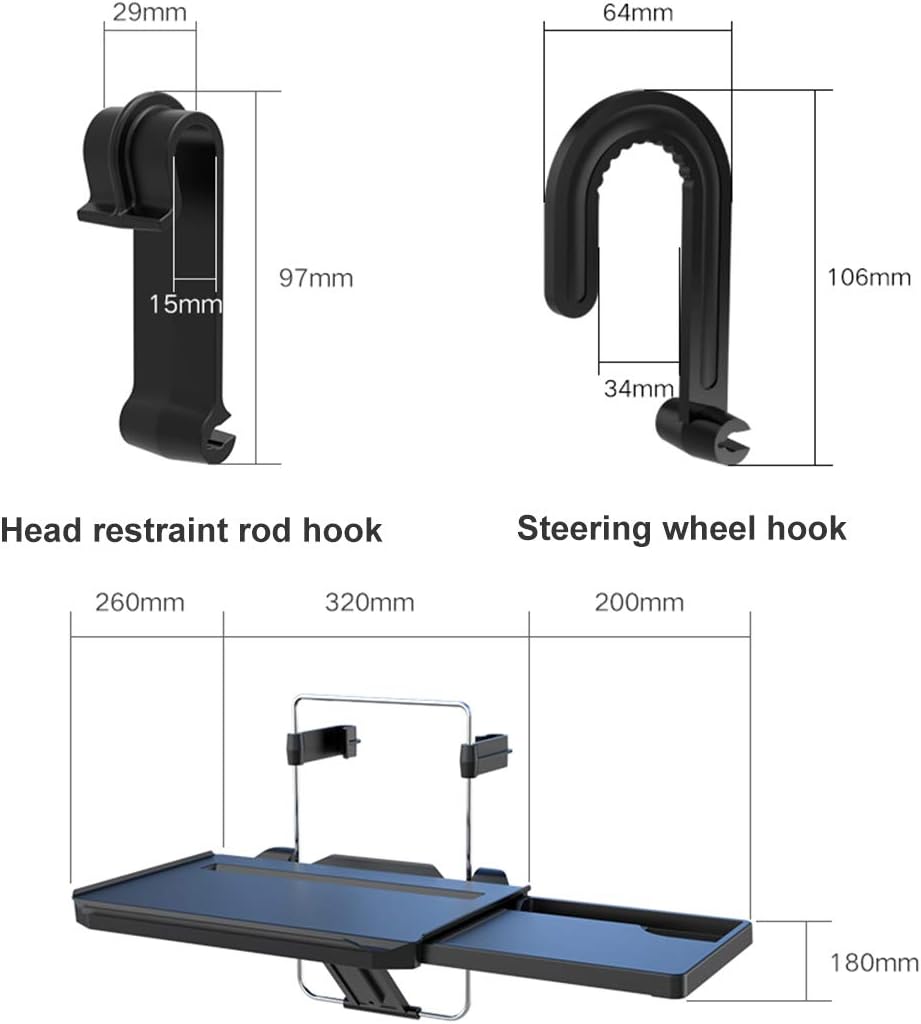 2 in 1 Car Steering Wheel Tray / Back Seat Headrest Tray for Eating Food Drin...