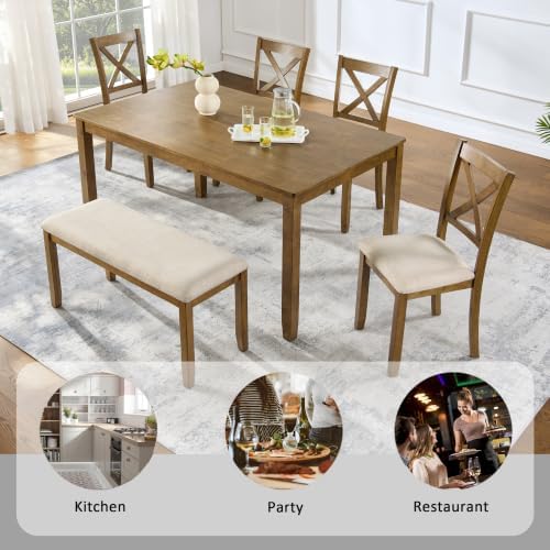 Harper & Bright Designs Complete 6-Piece Oak Dining Set –58.5" Recta...