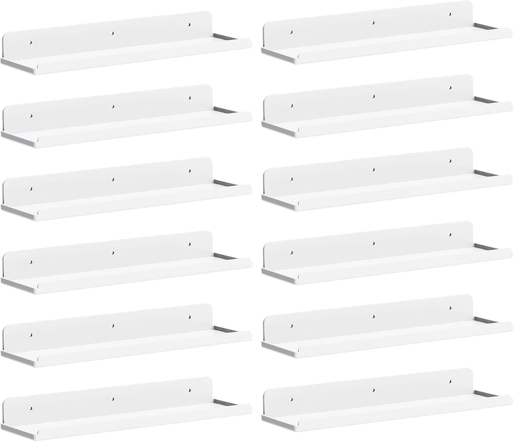 Lifewit Floating Shelves for Wall, 12 Pack White Acrylic Shelf 15" Room Decor for Bookcase/Vinyl Record Display/Photo/Picture in Bedroom, Living Room, Bathroom, Kitchen Storage and Organization