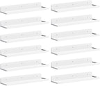 Lifewit Floating Shelves for Wall, 12 Pack White Acrylic Shelf 15" Room Decor for Bookcase/Vinyl Record Display/Photo/Picture in Bedroom, Living Room, Bathroom, Kitchen Storage and Organization