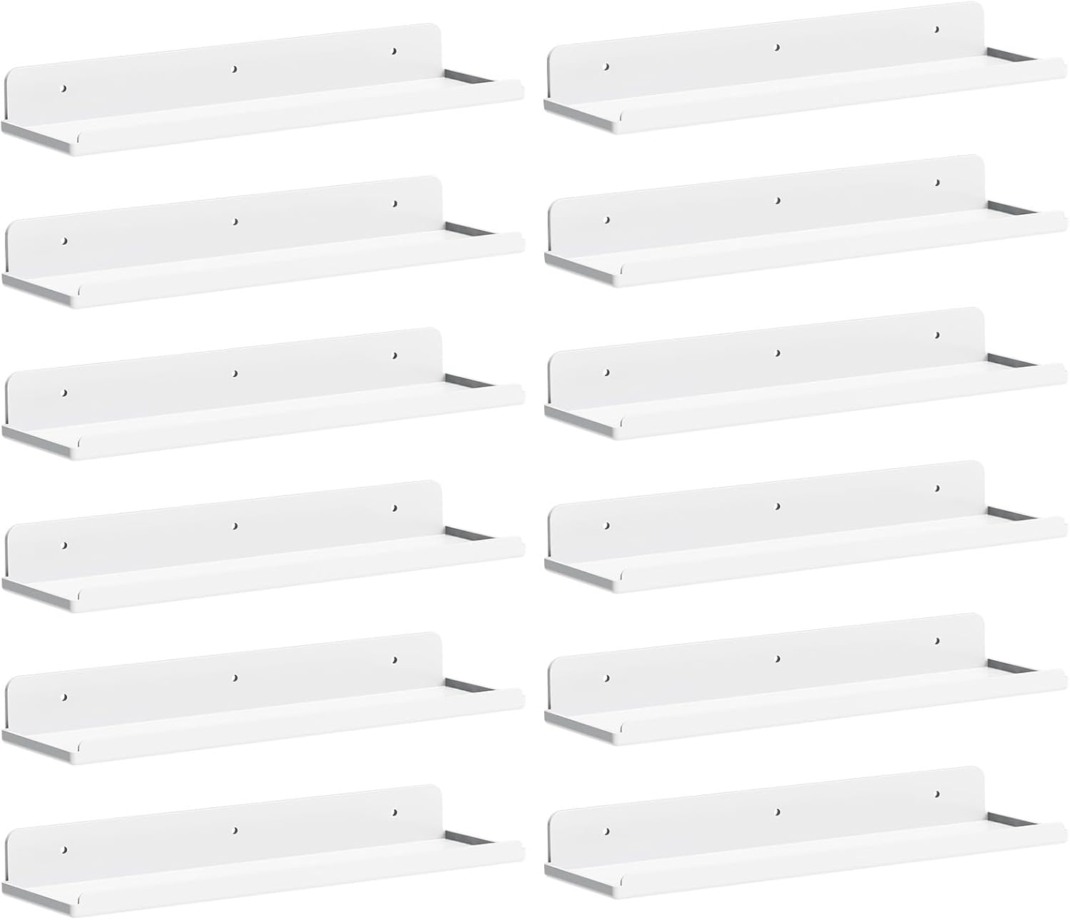 Lifewit Floating Shelves for Wall, 12 Pack White Acrylic Shelf 15" Room Decor for Bookcase/Vinyl Record Display/Photo/Picture in Bedroom, Living Room, Bathroom, Kitchen Storage and Organization